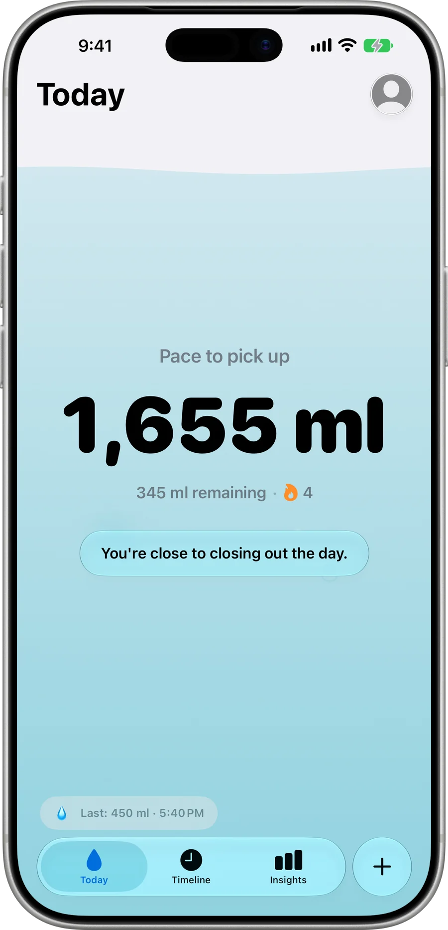 IdroFlow daily hydration progress in an iPhone frame