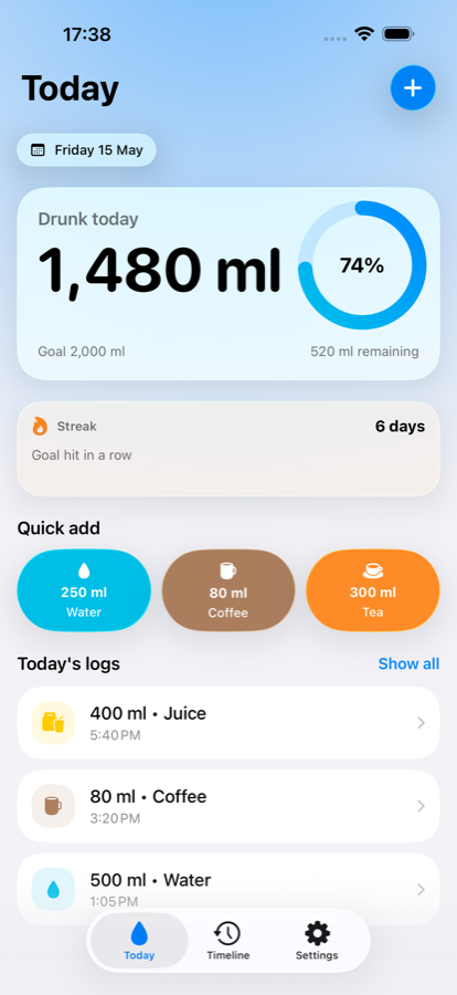 IdroFlow today screen on iPhone