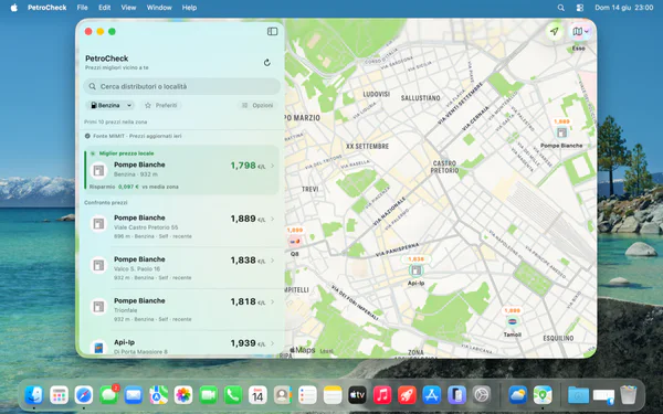 PetroCheck showing nearby fuel stations on Mac
